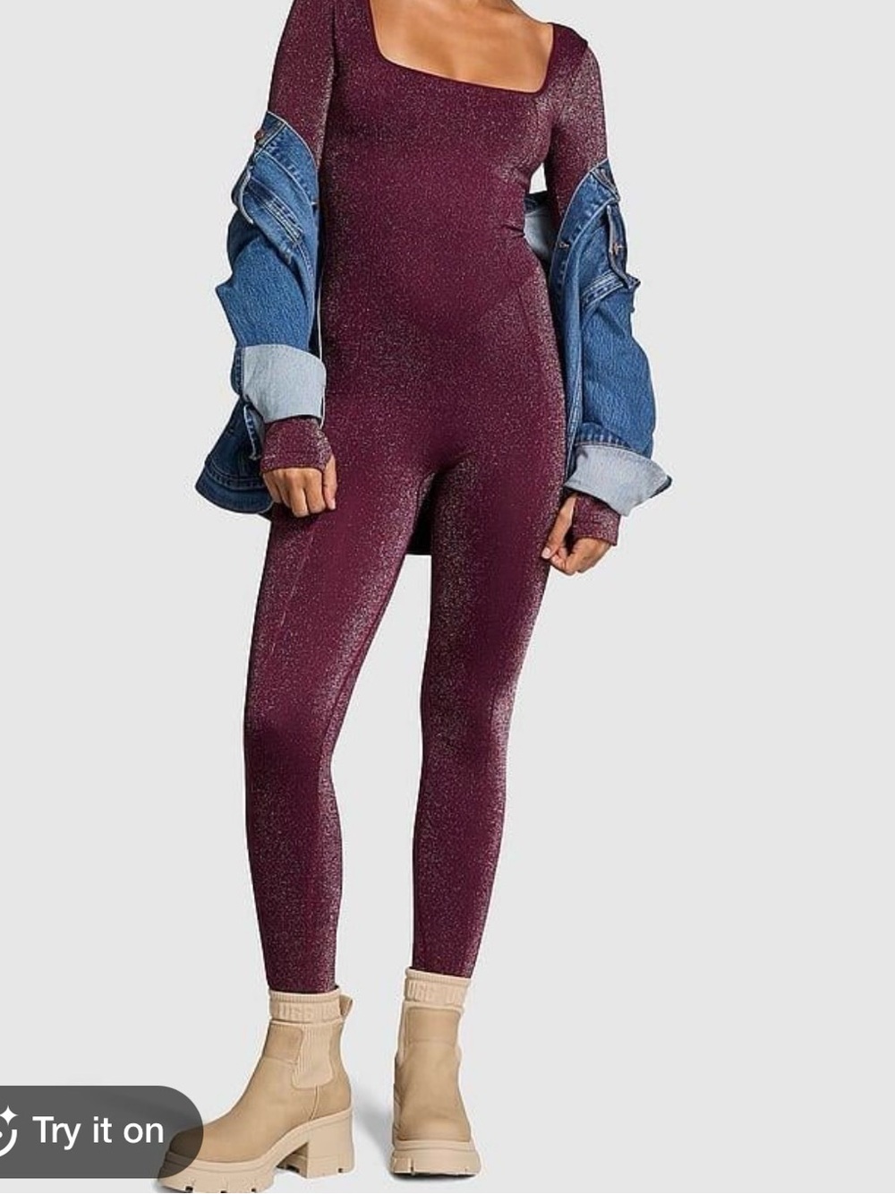 PINK Victoria's Secret Sparkle Plum Long-Sleeve Jumpsuit
